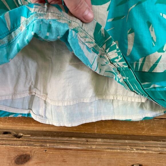 Ann Taylor LOFT Women's Size 2 Blue Green Cream Leaf Palm Print Skirt Lined - Picture 4 of 12